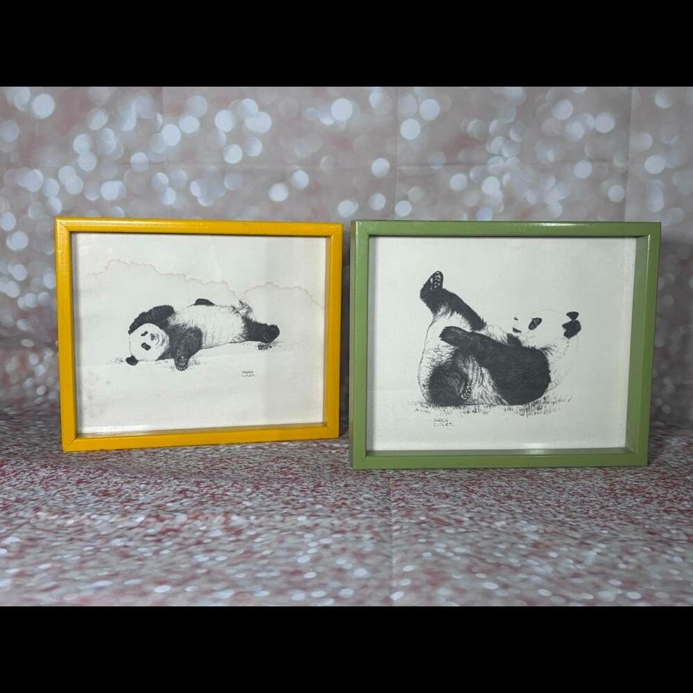 Warren Cutler Vintage Panda Bear Framed Prints Set of 2 Yellow Greenโ Wall Art
